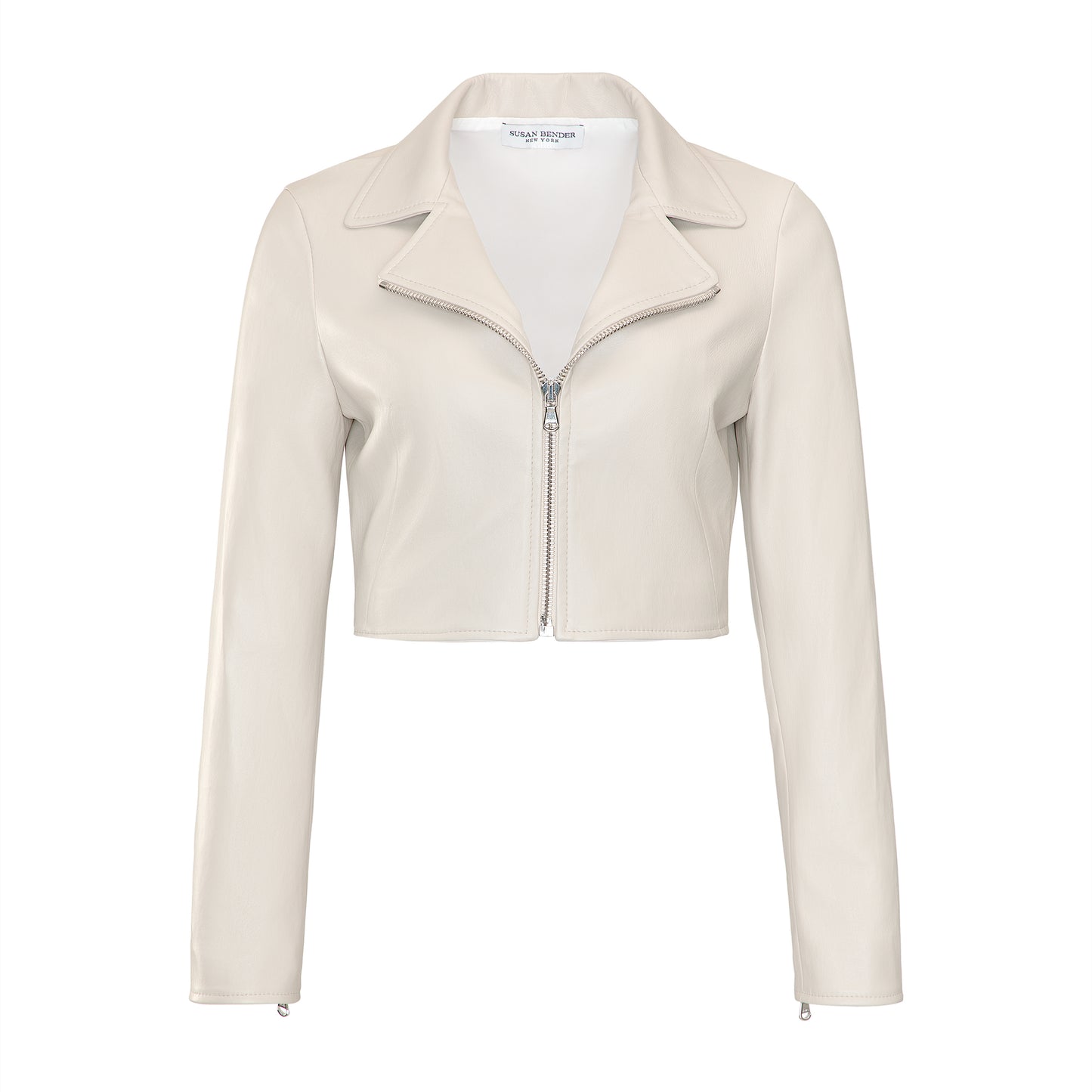 Stretch Leather Long Sleeve Cropped Moto-Latte