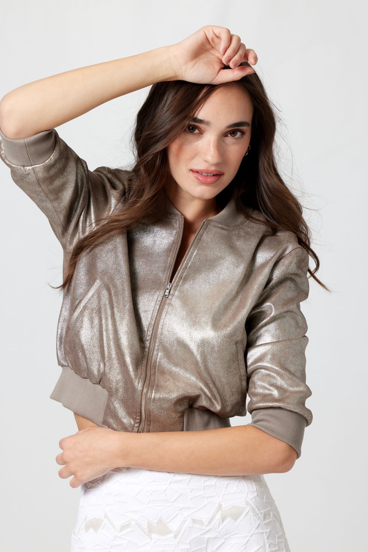 Short Sleeve Bomber-Taupe Quartz