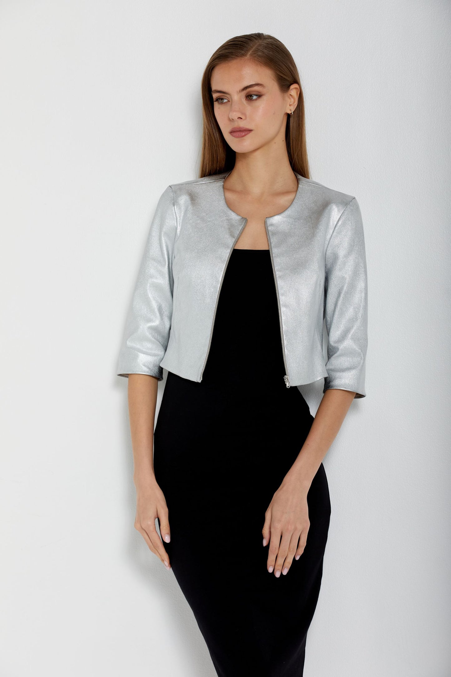 Cropped Cardigan-Silver