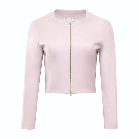 Long Sleeve Cropped Cardigan-Pink
