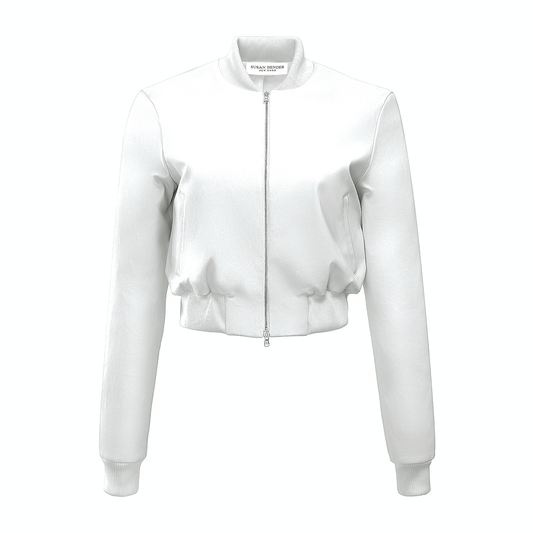 Long Sleeve Bomber-White