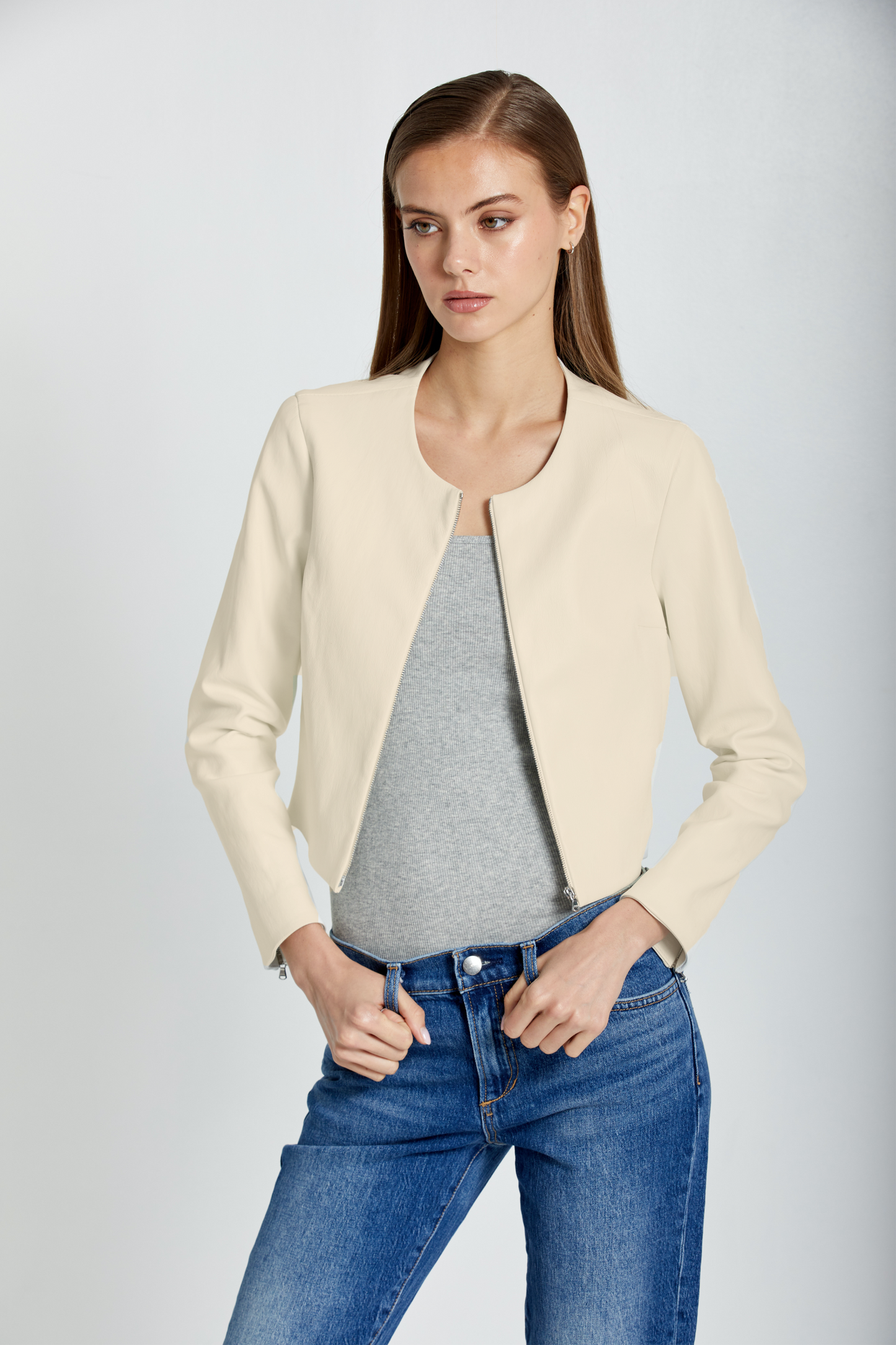Long Sleeve Cropped Cardigan-Latte