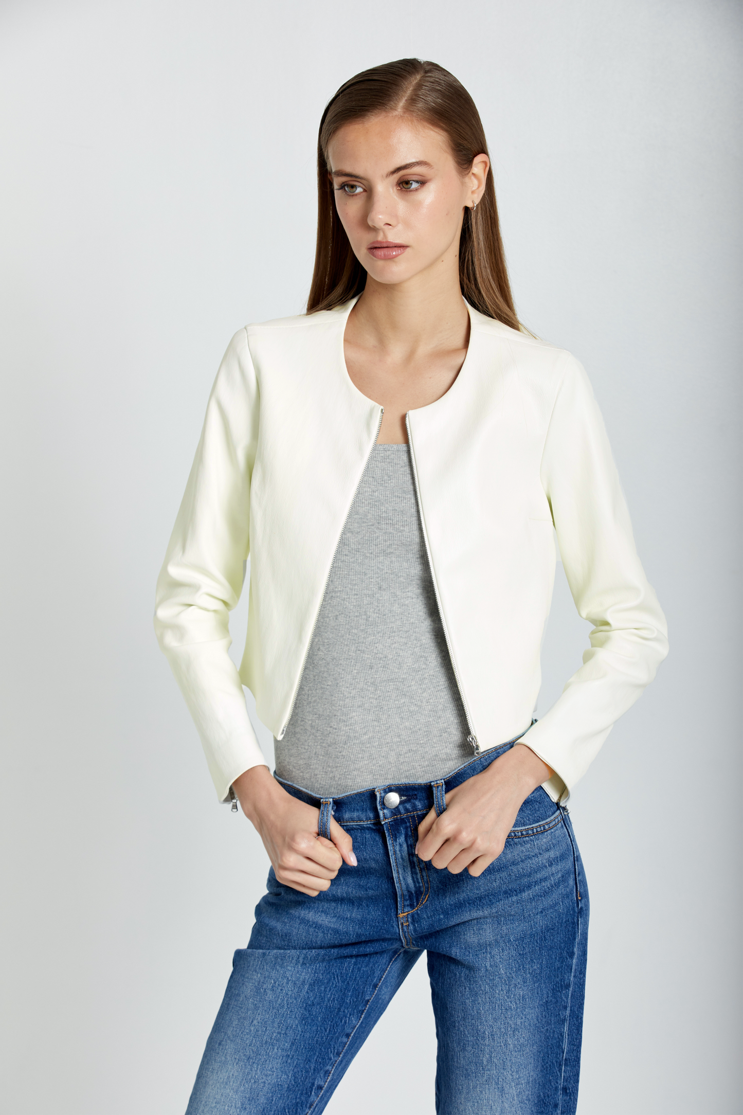 Long Sleeve Cropped Cardigan-Ivory