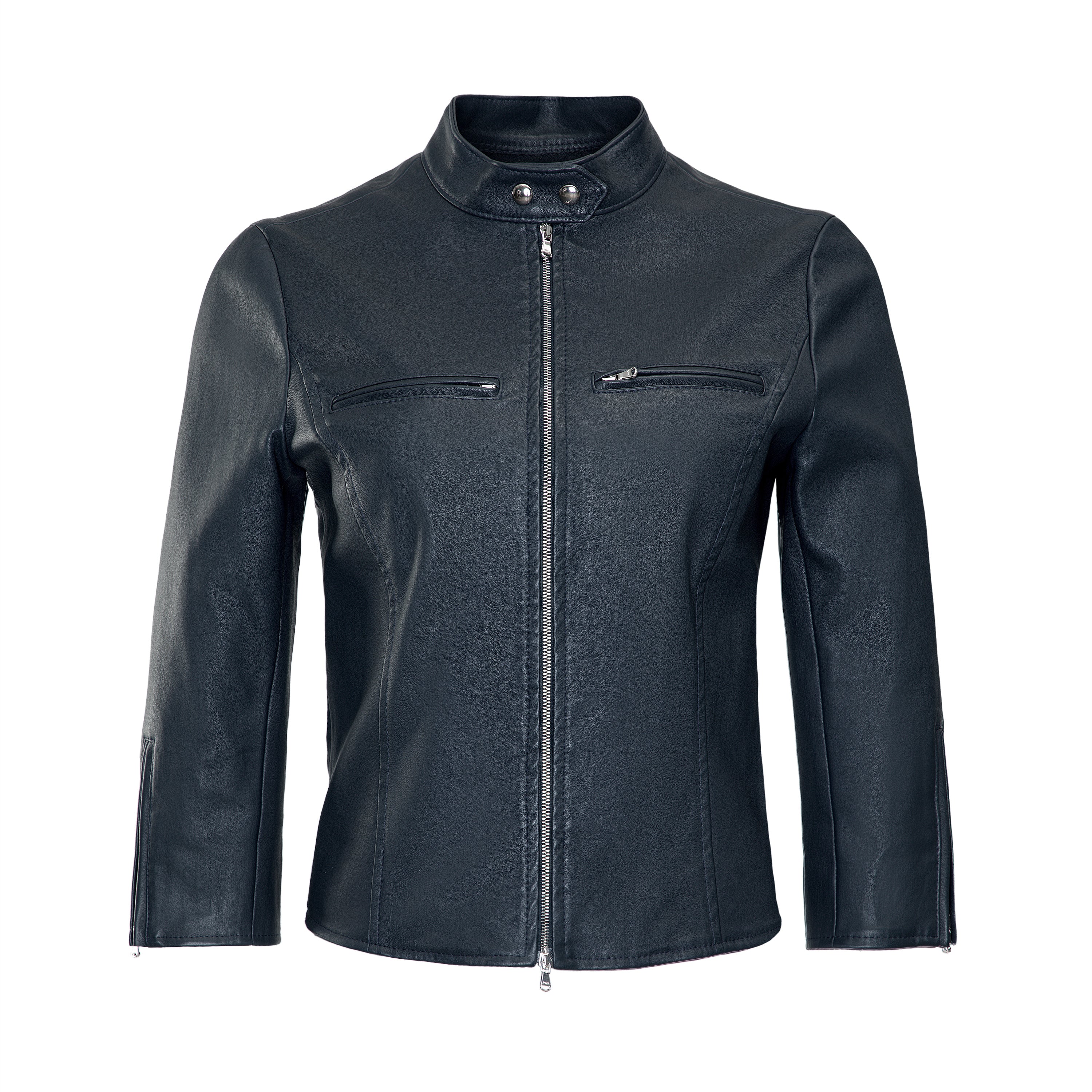 Stretch Leather Motocross Jacket-Navy – Susan Bender
