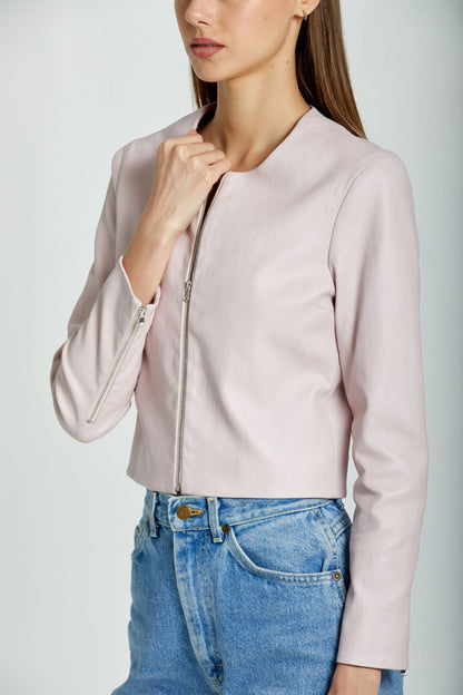 Long Sleeve Cropped Cardigan-Pink