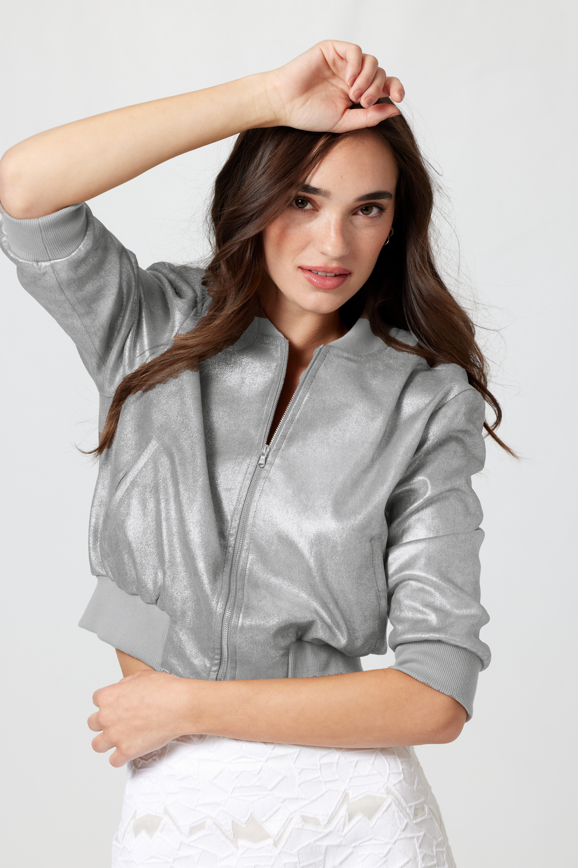 Short Sleeve Bomber-Silver – Susan Bender Short Sleeve Bomber-Silver – Susan Bender