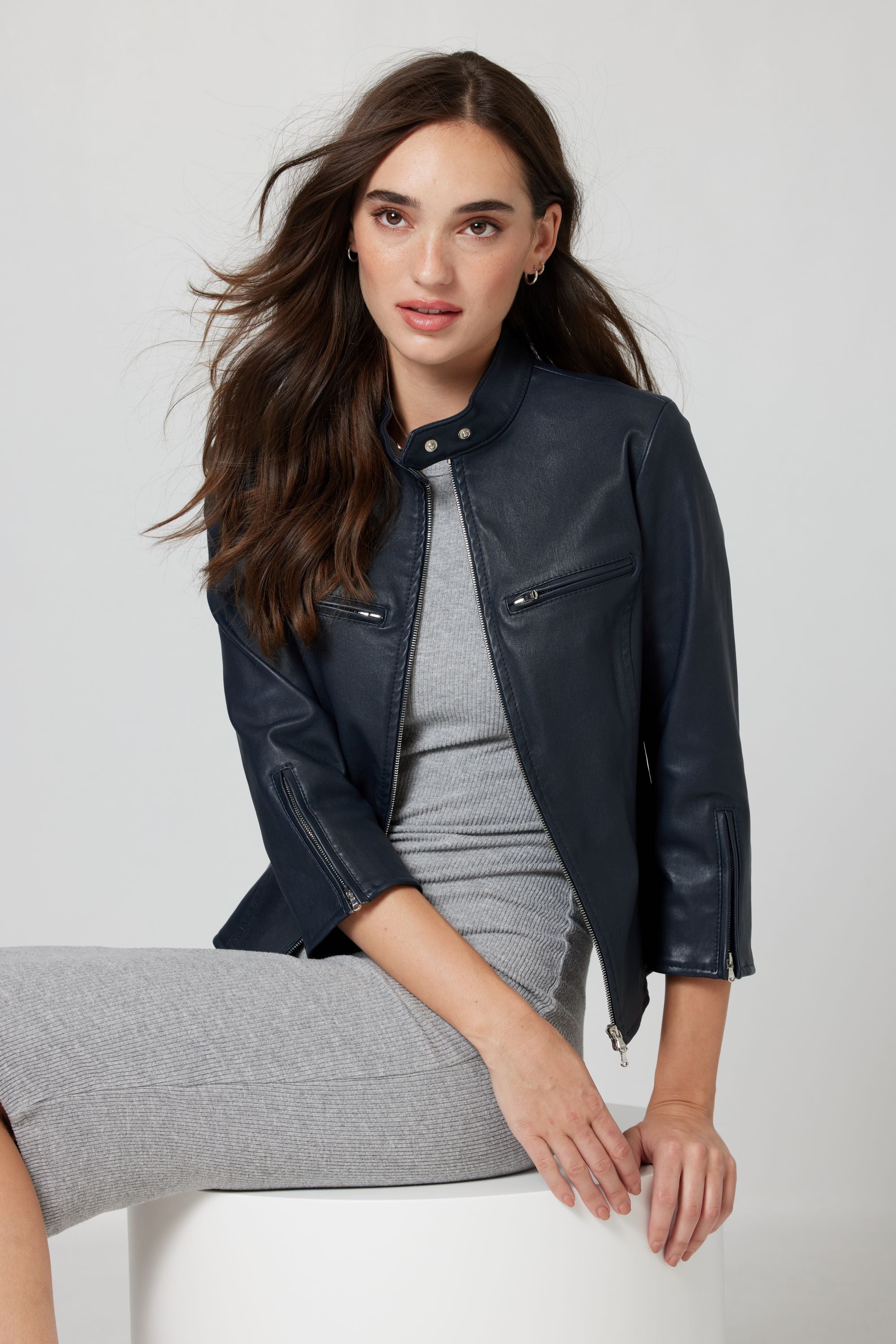 Stretch Leather Motocross Jacket-Navy – Susan Bender