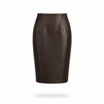 Leather Pencil Skirt - Brown
