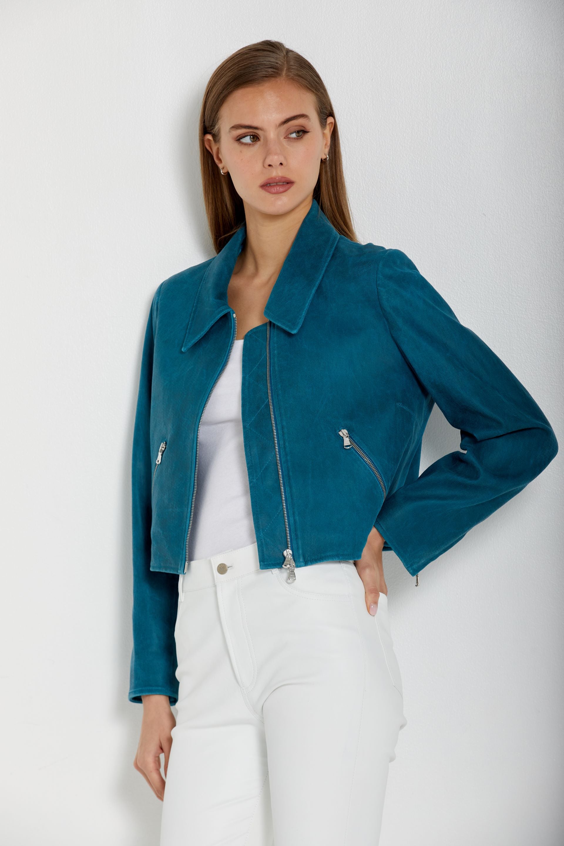 Teal suede clearance biker jacket